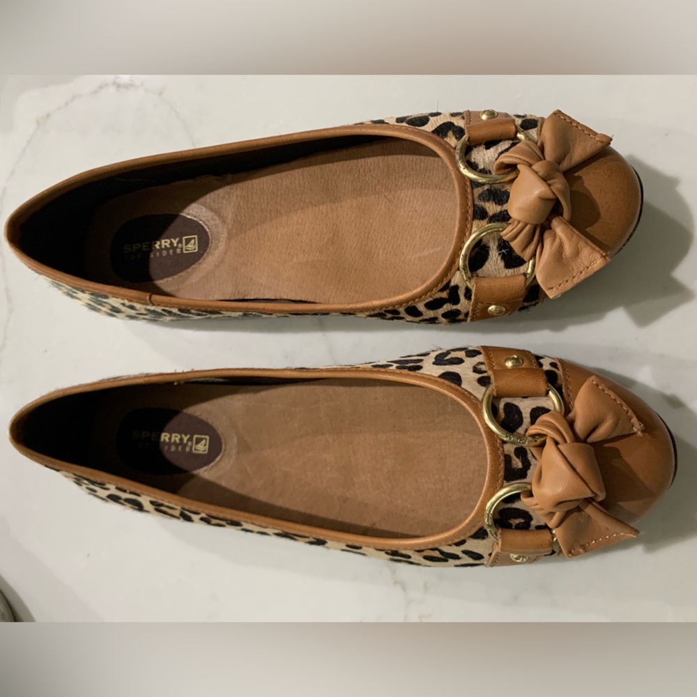 Sperry Leopard Print Flats with Tan Accents